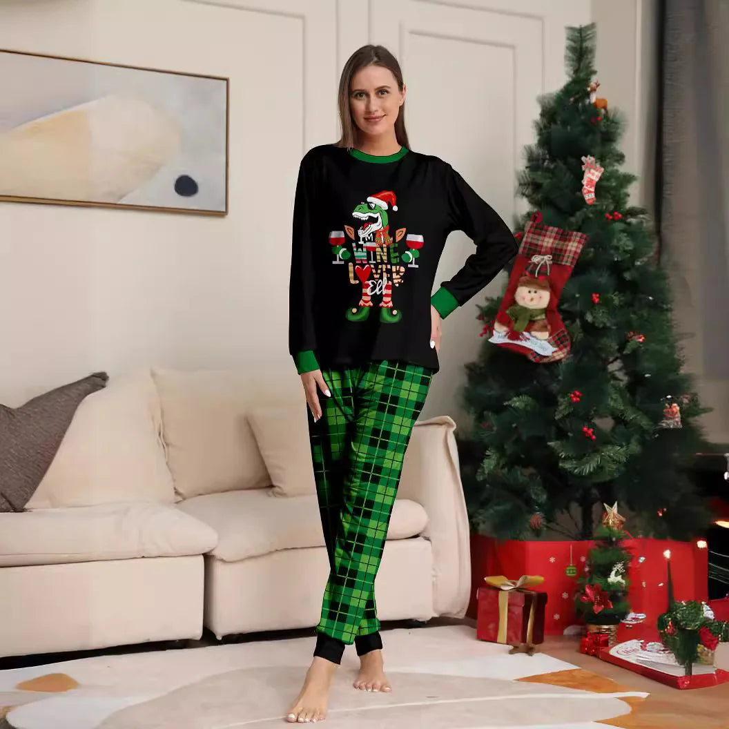 Black/Green Cosy Christmas Pyjama Family Sets