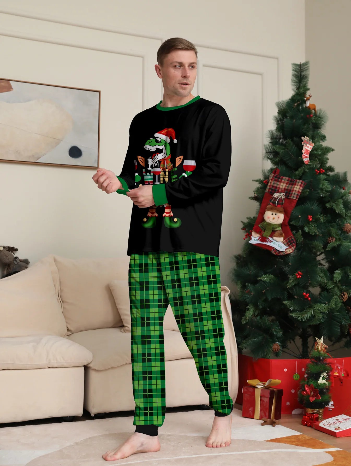 Black/Green Cosy Christmas Pyjama Family Sets