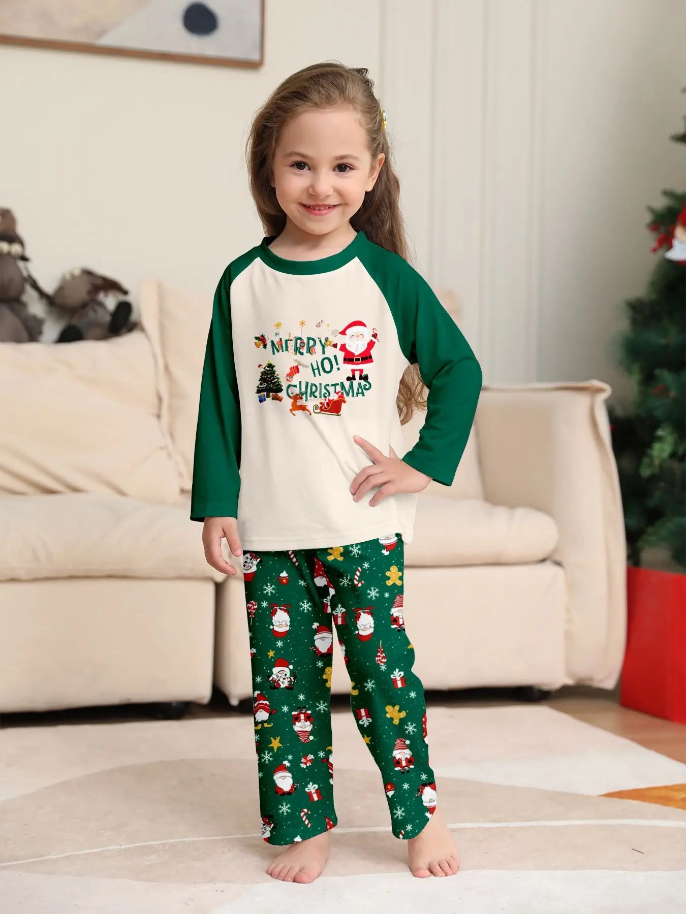 White/Green Cosy Christmas Pyjama Family Sets