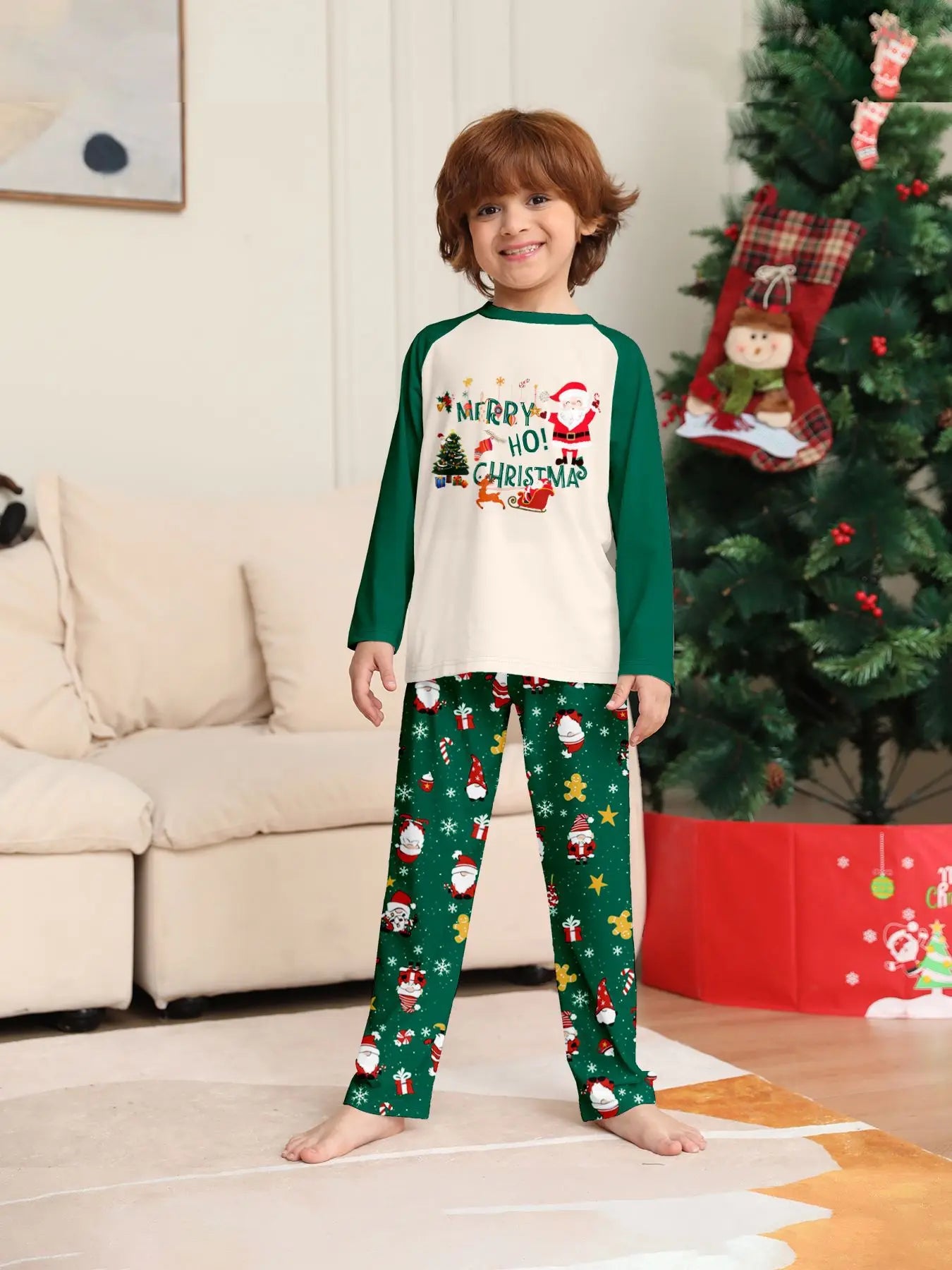 White/Green Cosy Christmas Pyjama Family Sets