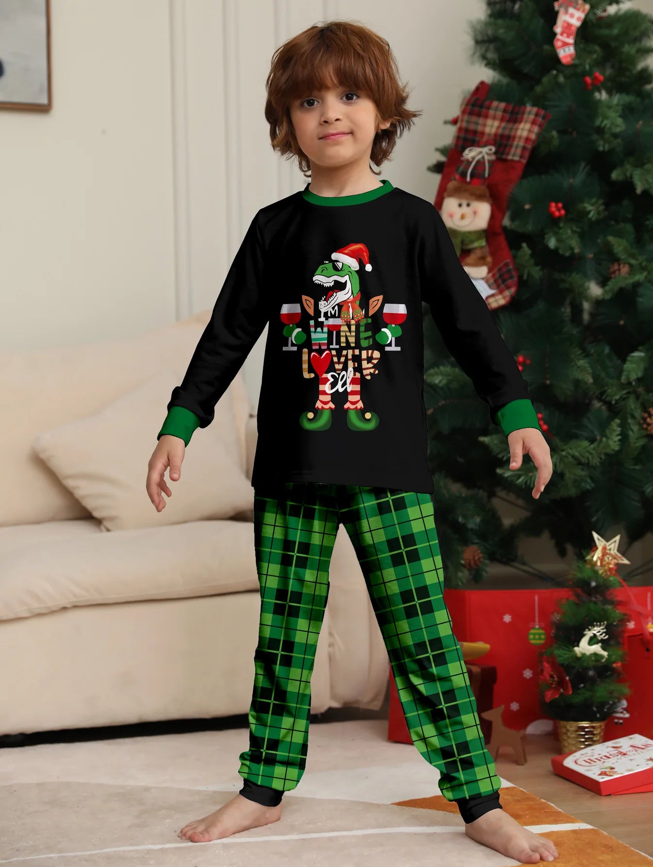 Black/Green Cosy Christmas Pyjama Family Sets