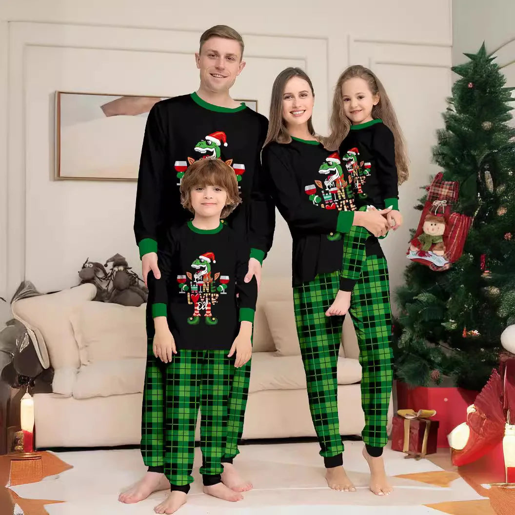 Black/Green Cosy Christmas Pyjama Family Sets